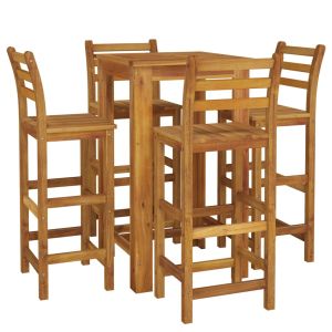 vidaXL mesa y taburetes altos de jardín 5 pzas madera maciza acacia