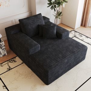 Sofá chaise longue sem montagem em tecido preto 115x159 cm
