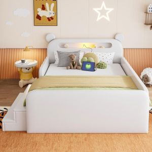 Cama infantil estofada com arrumação 140x200cm branco