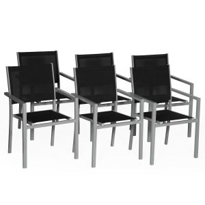Conjunto de 6 cadeiras de alumínio cinzento - textilene preto