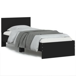 Cama com cabeceira e luzes LED 75x190 cm preto seaw6697