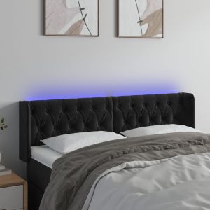 Cabeceira de cama c/ luzes LED veludo 147x16x78/88 cm preto ptob5047