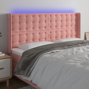 Cabeceira de cama c/ luzes LED veludo 203x16x118/128 cm rosa ptob5314