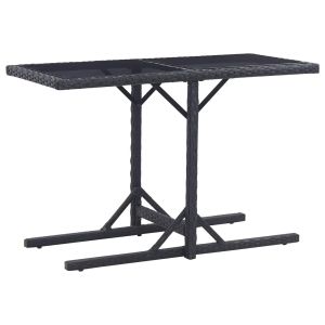 Mesa de jardim 110x53x72 cm vidro e vime pe preto