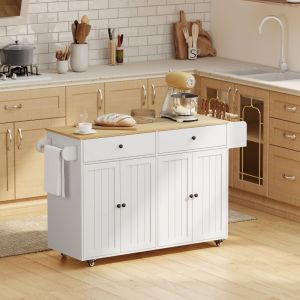 Ilha de cozinha com rodas 2 portas 2 gavetas branco