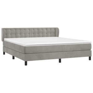 vidaXL cama box spring con colchón terciopelo gris claro 160x200 cm