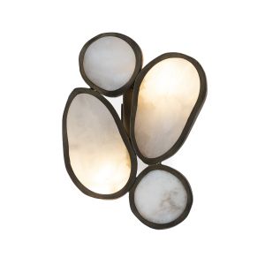 Aplique de parede 17x12x21 em alabastro branco, metal latão envelhecido