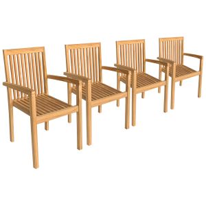 Conjunto de 4 cadeiras de jardim empilhadas java em teca