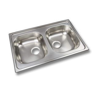 Pia de cozinha, 2 cubas, aço inox acetinado.