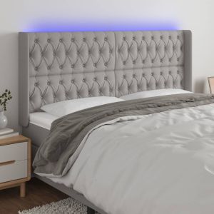 Cabeceira cama c/ luzes LED tecido 183x16x118/128cm cinza-claro ptob1821