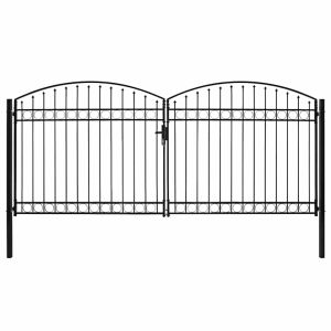 Portão p/ cerca porta dupla e topo arqueado 400x200cm aço preto