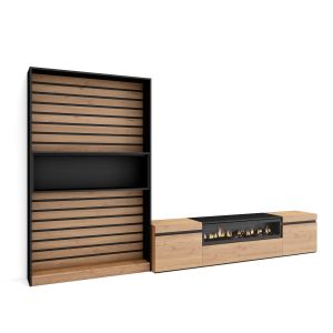 Móveis tv, 310x35x186cm, carvalho e preto, lareira eléctrica rf2862