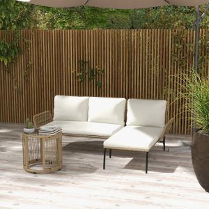 Conjunto jardim vime branco creme 3 peças para exterior com mesa