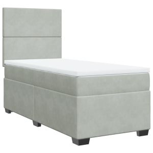 vidaXL cama box spring con colchón terciopelo gris claro 90x190 cm
