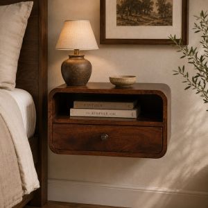 Artisan furniture mesa flutuante grande curve, 1 gaveta, castanho