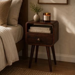 Artisan furniture mini mesa curva california walnut com nicho aberto