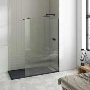 Painel fixo 75cm  vidro  8mm  anticalcareo  perfil preto mate