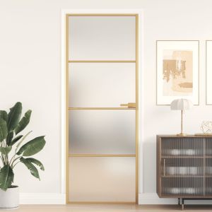 Porta interior 76x201,5 cm vidro temperado e alumínio dourado weg2608