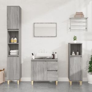 3 pcs conjunto móveis wc derivados de madeira cinzento sonoma