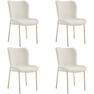4 cadeiras de sala de jantar tejido bouclé 54 x 62 x 90 cm branco/dorado