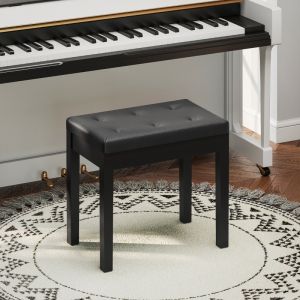 Banco para piano com arrumação em pele sintética preto 2 lugares