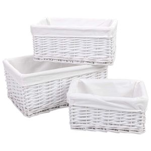 Set 3 cestos de vime branco a: 40x28x18, b: 35x23x16, c: 28x18x14 cm