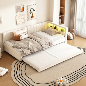 Cama independente,90x200cm,extensível,linho,bege.