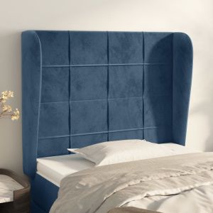 Cabeceira cama c/ abas veludo 83x23x118/128 cm azul-escuro ptob6281