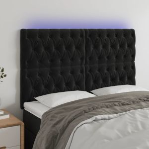 Cabeceira de cama c/ luzes LED veludo 160x7x118/128 cm preto ptob8484