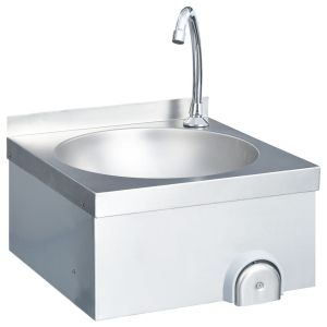 Lavatório com torneira aço inoxidável e dispensador de sabonete