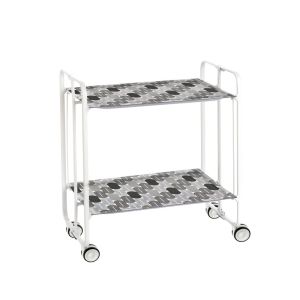 Carrinho de serviço dobrável bauhaus, armação de metal branco, 2 bandejas