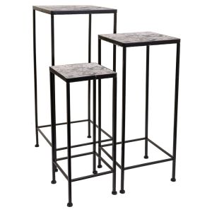 Conjunto de 3 suportes para vasos de flores em metal preto