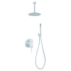 Kit chuveiro embutido aço e latão branco opaco 2 vias ø25