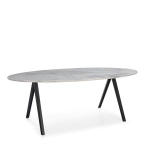 Mesa de jantar 200x100x75 em mármore branco, metal preto