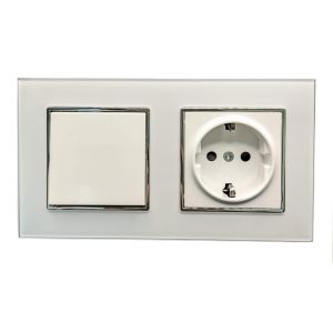 2 interruptor+16a plug com duplo moldura branco vidro temperado