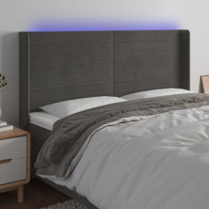Cabeceira de cama c/ LED veludo 183x16x118/128 cm cinza-escuro ptob9449