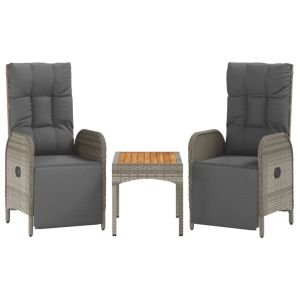 Poltronas de jardim reclináveis 2 pcs com mesa vime pe cinza