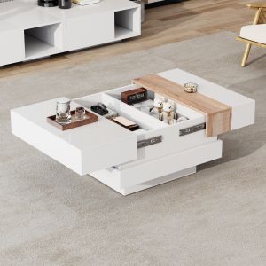 Mesa de centro extensível branca com arrumação 39x70x70cm