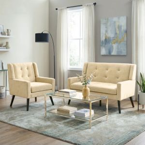 Conjunto de poltronas estofadas bege 2 peças 1 individual e 1 dupla