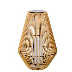 Luminária de mesa solar de 46 cm, base de ferro, pp e pe com vela de LED.