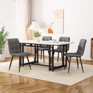 Conjunto mesa de jantar com 4 cadeiras cinzento mdf e linho 120x70 cm