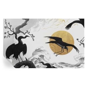 Papel de parede vinílico garças pretas 416x254 tulup