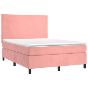 vidaXL cama box spring con colchón terciopelo rosa 140x190 cm