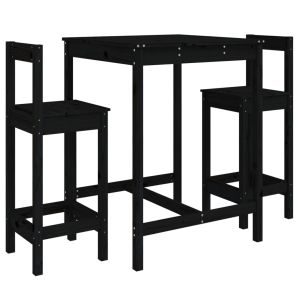 vidaXL set de mesa y taburetes altos jardín 3 pzas madera pino negro
