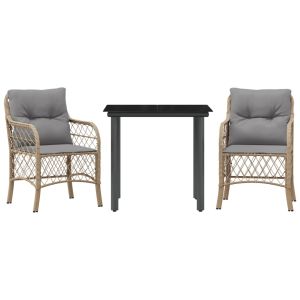 vidaXL sillas y mesita de jardín 3 piezas ratán sintético cojín beige