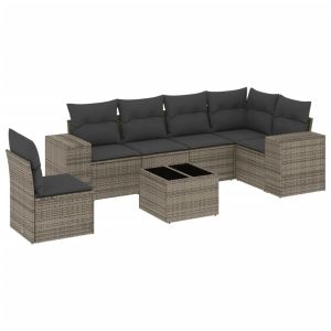 vidaXL set de sofás de jardín 7 piezas con cojines ratán pe gris