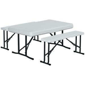 Conjunto mesa e bancos de campismo pp e aço branco 103x63x73 cm