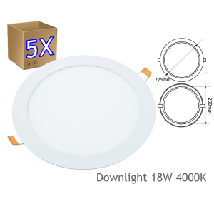 5x downlights LED embutidos, 18w 1440 lm, redondo, branco neutro 4200k