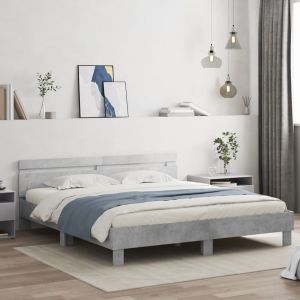 Cama cabeceira e luzes LED 200x200cm cinzento cimento