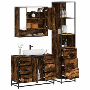 3 pcs conjunto de móveis wc madeira processada carvalho fumado ptr7645